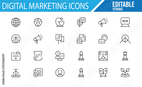 Editable Digital Marketing Icons for Growth, Data, and Online Campaigns