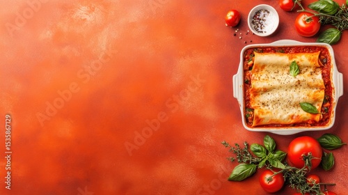 Baked cannelloni dish with toppings