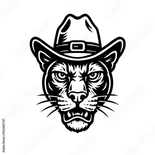 Panther Cowboy Hat Mascot Vector Illustration
