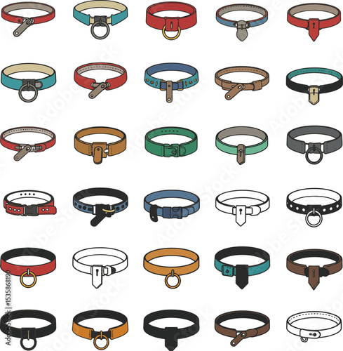 A versatile vector illustration set showcasing diverse collar pins and brooches with various designs, ideal for fashion and accessory projects. Trendy and stylish.