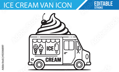 Icon of an Ice Cream Van for Food Truck, Outdoor Catering, and Summer Events