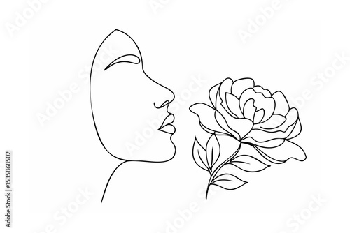 Woman smelling a flower continuous line art minimalist drawing
