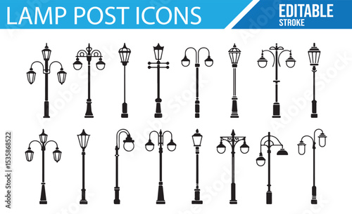 Simple Lamp Post Icons for Street Lighting and Urban Design