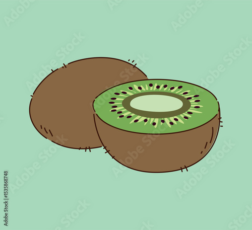 A delightful and vibrant cartoon illustration of kiwi fruit in a colorful and playful style
