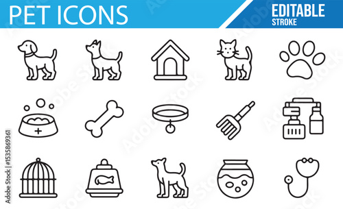 Editable Stroke Pet Icons for Pet Shops, Veterinarians, and Animal Clinics