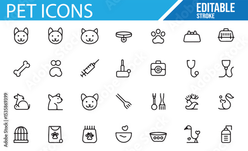 Collection of Pet Care Icons for Pet Health and Animal Lovers