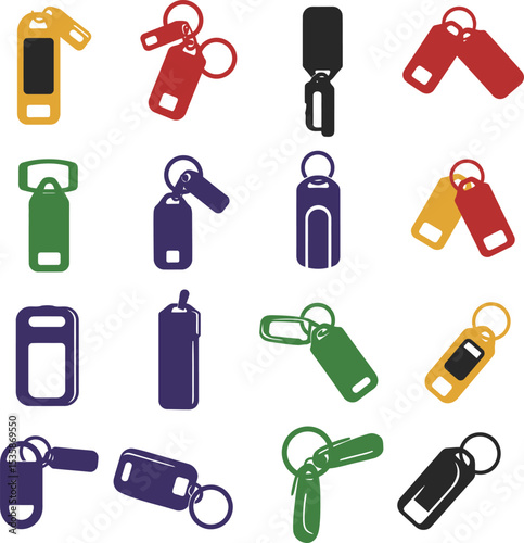 Vector illustration of diverse key fobs, keychains, and smart key accessories in various designs, ideal for automotive, security, and smart technology branding concepts.