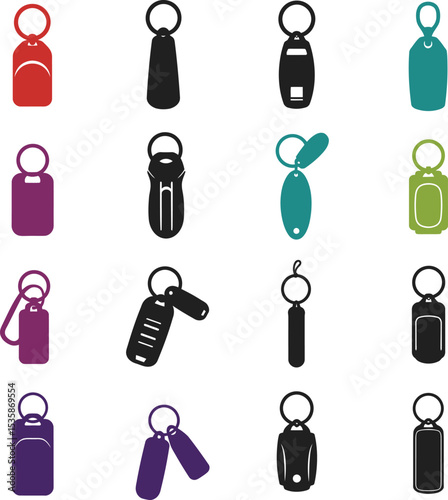 Vector illustration of diverse key fobs, keychains, and smart key accessories in various designs, ideal for automotive, security, and smart technology branding concepts.