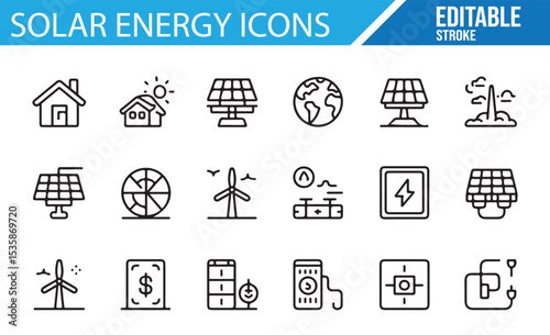 Global Solar and Wind Energy Icons for Renewable Power and Sustainability