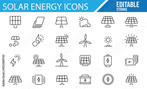 Solar Power, Battery, and Earth Icons for Energy Storage and Efficiency