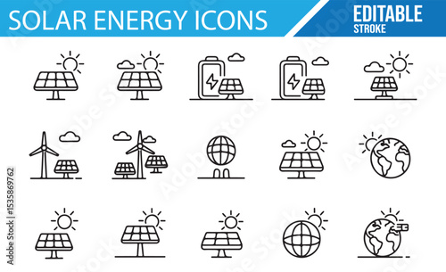 Modern Solar Energy Icons for Eco-Friendly and Sustainable Designs