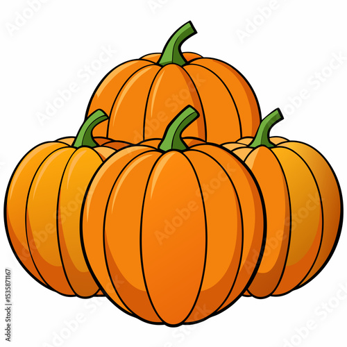 Three Orange Pumpkins Stacked Autumn Harvest Illustration