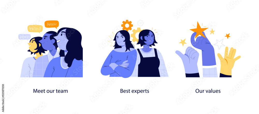 Fototapeta premium Vector illustrations of a business team, showcasing top professionals and emphasizing core organizational values and shared goals.
