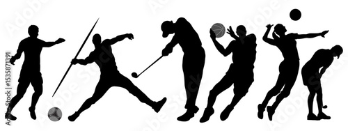 Football, basketball, karate, hockey, sumo, baseball, vector illustration. set of sports silhouettes. 