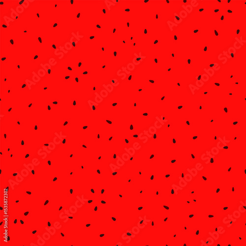 Watermelon berry seeds on red background seamless pattern, sweet delicious fruit, organic diet dessert, healthy vegan food image for summer design, menu, textile, gift paper, packaging decor
