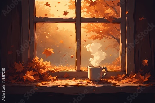 Cozy Autumn Cartoon Vibes: Warm Drink by Window Wallpaper
Autumn Morning: Cartoon Girl and Cat with Hot Beverage Background
Comforting Fall Scene: Cartoon Mug, Leaves, and Window Desktop Wallpaper
