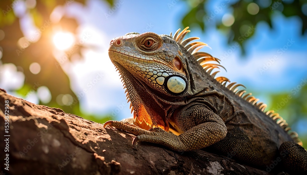 Fototapeta premium Lizard resting on a log