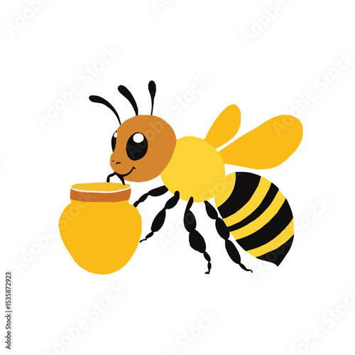 Cartoon vector illustration of a cute flying honey bee with wings, isolated on white, perfect for funny animal or insect nature designs