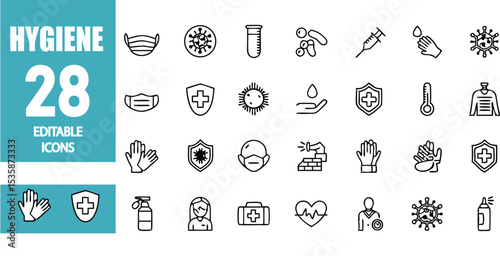 Hygiene healthcare medical safety protection virus prevention and sanitizer icons vector illustration set
