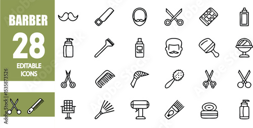 Barber shop icons set vector illustration of hair salon tools and equipment for haircut and shave design
