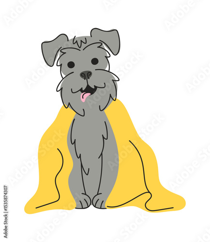 Fluffy dog wrapped towel cartoon