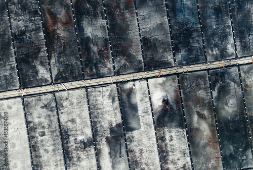 Aerial view of salt evaporation ponds in Nha Trang Vietnam