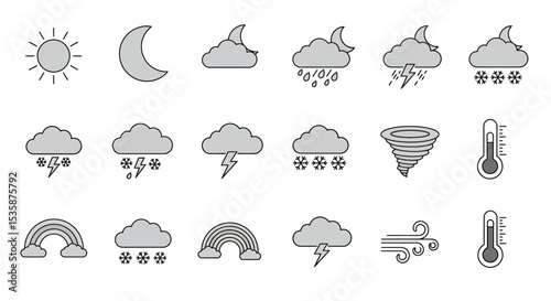 Weather Icons Sun, Moon, Cloud, Rain, Snow, Storm, Temperature, Wind - Free Vector Icons