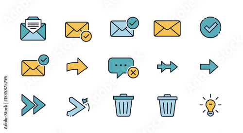 Email, Messaging, and Arrow Icons A Colorful Flat Icon Set