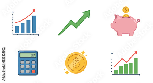Financial Growth Icons Charts, Savings, & Investment Graphics