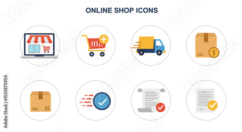E-commerce Icon Set Online Shopping, Delivery, and Payment Illustrations