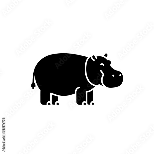 Silhouette of a hippopotamus standing on a white background  
