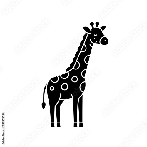 Black silhouette of a giraffe with spots standing upright  