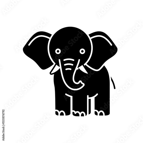 Cute black silhouette elephant standing with a friendly expression  