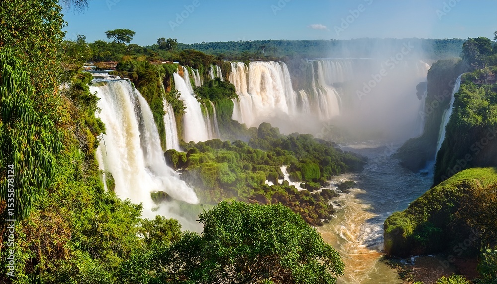 Naklejka premium detail of iguazu waterfalls in argentina with lush greenery