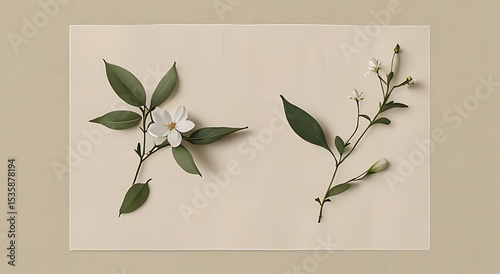 A single delicate jasmine flower stem with fresh green leaves