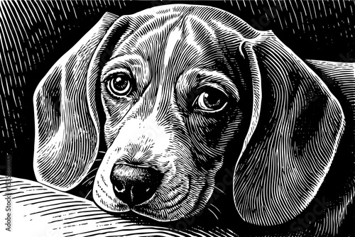 loyal dog with floppy ears and a gentle gaze black and white sketch vector best for tattoo
