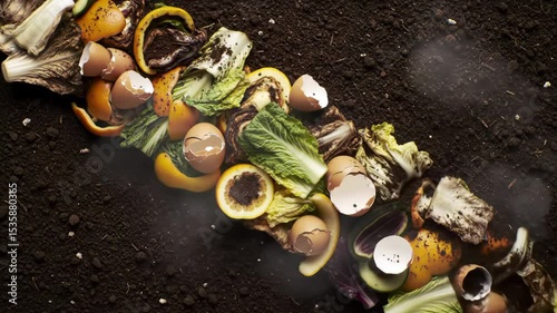 Compost decomposition with animated breakdown and soil transformation