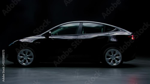 Cinematic black SUV side profile with pulsing taillight in dark studio