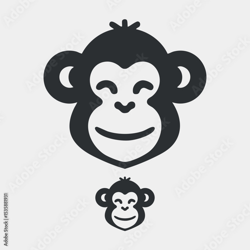 A charming and simplistic vector monkey head logo with a cheerful expression, perfect for playful brands. This clean design highlights happiness and approachability