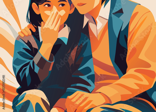 Siblings sharing a secret, in warm colors, for family blogs
