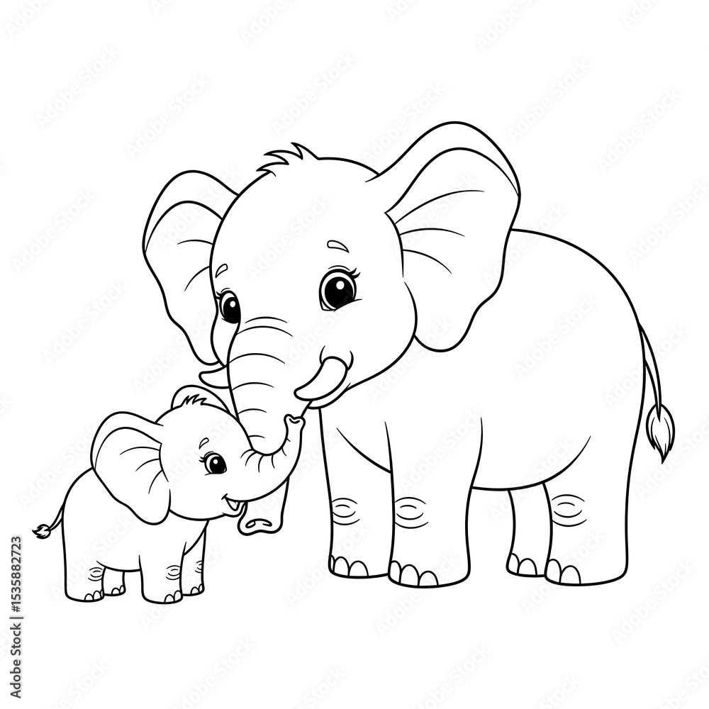 Naklejka premium Elephant coloring page for kids and adults, cute animal illustration, printable activity sheet on transparent background