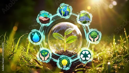 Digital Ecosystem: Animated Seedling and Eco Vignettes in Sunlit Meadow