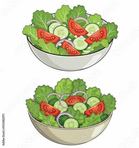 Fresh Garden Salad in a Bowl with Lettuce, Tomato, Cucumber, and Onion

