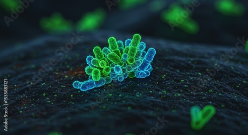 Bioluminescent Bacterial Colony on Alien Crystal