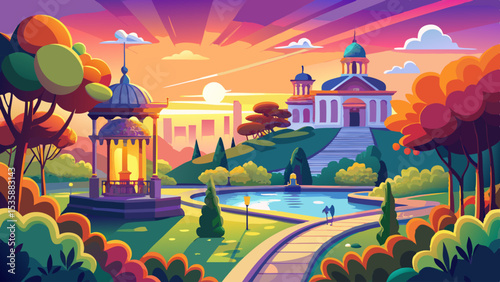 Sunrise panorama of Mariinskyi Park in Kiev, Ukraine Very beautiful