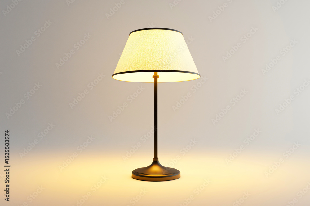 Obraz premium Elegant table lamp with a soft glowing shade, perfect for cozy interiors and adding warmth to living spaces.
