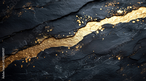 Dark Rock With Golden Vein
