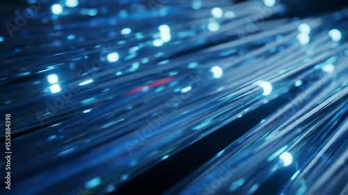 Fiber optic cables with animated blue data pulses and dynamic wave motion