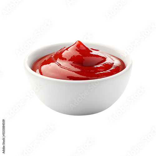 Vibrant Red Ketchup with Silky Texture in Modern White Sauce Container,  isolated on transparent background, png