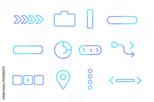Glowing neon user interface icons on dark background